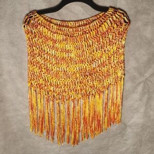 Fringe-Bottom Cape/Poncho - One Size Bathing Suit Cover-Up One-Size 100% Rayon
